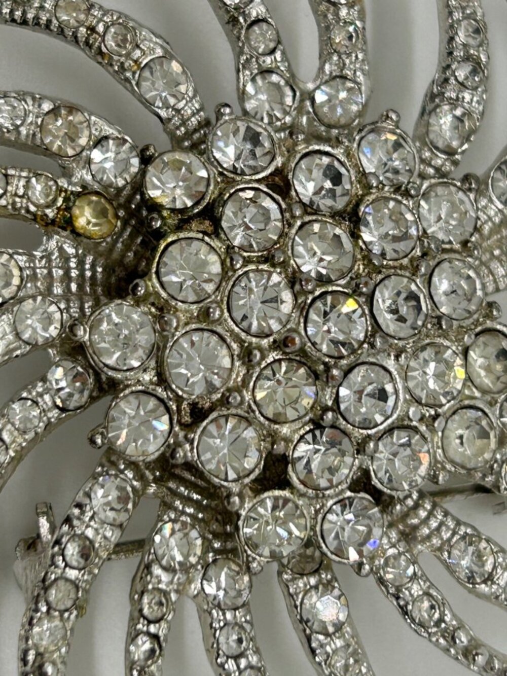 Vintage Silvertone Brooch Sunburst Starburst Swirl Rhinestone Retro Mid-Century - Picture 3 of 16